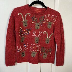 Vintage Northern Isles Sweater Christmas Reindeer 2004 Y2K Knit Beaded Xmas